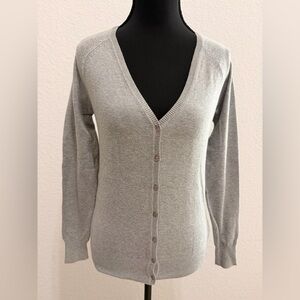 Zara Light Grey V-Neck Button Cardigan | Cotton